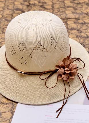 Шляпа соломенная женская с резинкой 57см бежевая