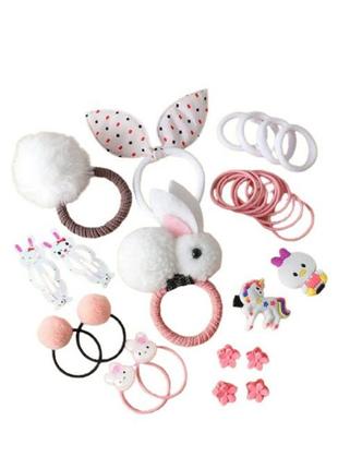 Набір дитячих шпильок гумок прикрас подарунок для дівчинки з сумочкою 134 фото