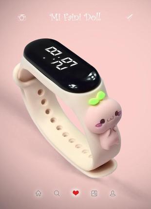 Детские сенсорные электронные часы с 3д браслетом  водонепроницаемые с ляля с листиком каваи пудра
