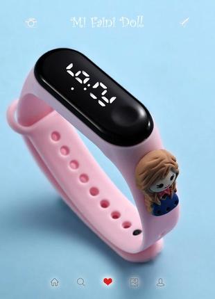 Детские сенсорные электронные часы с 3д браслетом  водонепроницаемые с куклой-принцессой белль светло-розовый