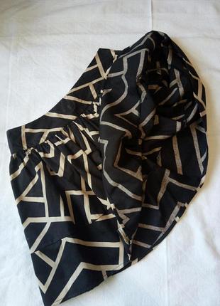 Черная/коричневая пышная юбка в молочный принт широкий пояс коттон хлопок3 фото