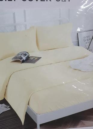 Молочна/лимонна сатинове готельне двухспальне постельное белье/постіль в полоску 180*2201 фото