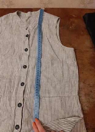 Блуза рубашка лен в полоску туника удлиненная на пуговицах