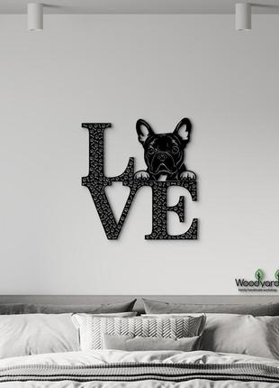Панно love&bones французький бульдог 20x20 см - картини та лофт декор з дерева на стіну.