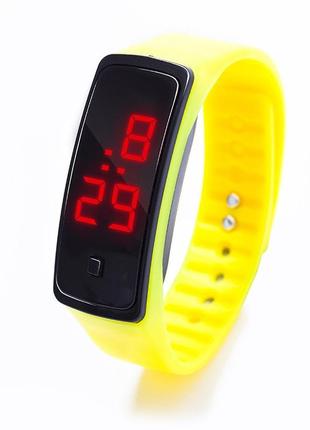 Спортивные силиконовые часы-браслет led желтые sw2-04