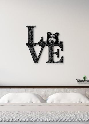 Панно love&bones коллі довгошерстий 20x20 см - картини та лофт декор з дерева на стіну.6 фото