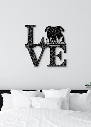 Панно love&bones бульдог 20x20 см - картины и лофт декор из дерева на стену.