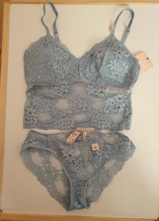 Комплект белья сеточно кружево голубого цвета трусики бюстгалтер koton