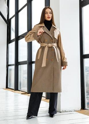 Шикарное женское демисезонное пальто с отложным воротником8 фото