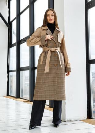 Шикарное женское демисезонное пальто с отложным воротником5 фото