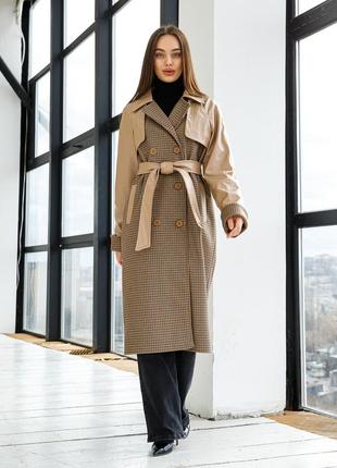 Шикарное женское демисезонное пальто с отложным воротником2 фото
