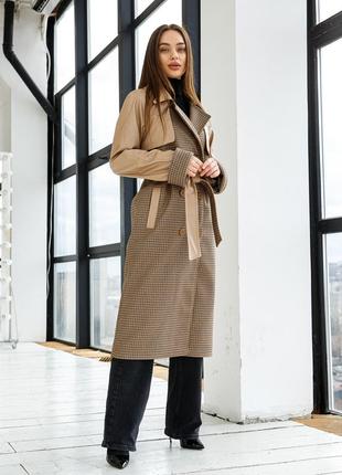 Шикарное женское демисезонное пальто с отложным воротником1 фото