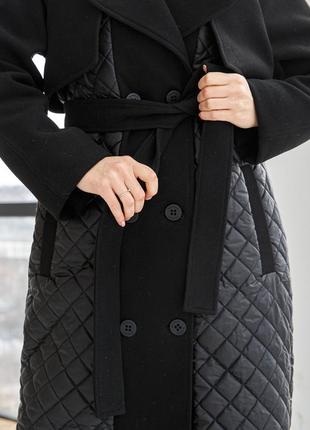 Демисезонное комбинированное пальто из кашемира и стеганной плащевки3 фото