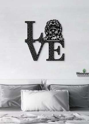 Панно love&bones староанглійська вівчарка 20x20 см - картини та лофт декор з дерева на стіну.