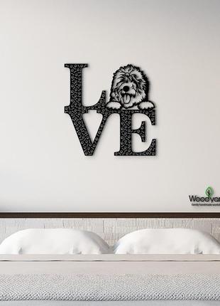 Декоративное панно из дерева. декор на стену. love&bones  староанглийская овчарка. 20 x 20 см