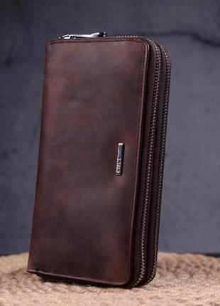 Превосхожный мужской клатч из винтажной натуральной кожи karya 21313 коричневый6 фото