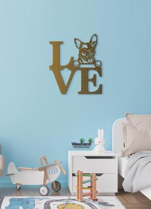 Декоративне панно з дерева. декор на стіну. love&bones  золотистий ретривер. 20 x 20 см10 фото