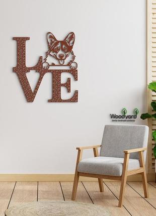 Панно love&bones вельш корги пемброк 20x23 см - картины и лофт декор из дерева на стену.