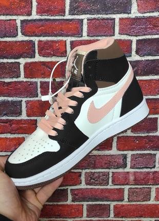 Кроссовки nike air jordan 1 retro high black white pink2 фото