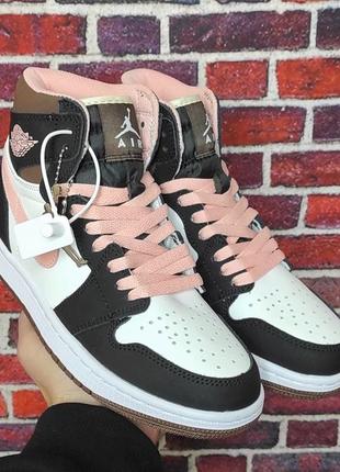 Кроссовки nike air jordan 1 retro high black white pink