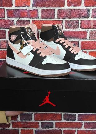 Кроссовки nike air jordan 1 retro high black white pink7 фото