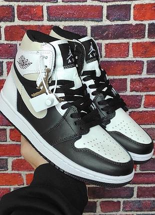 Кросівки nike air jordan 1 retro high black white beige