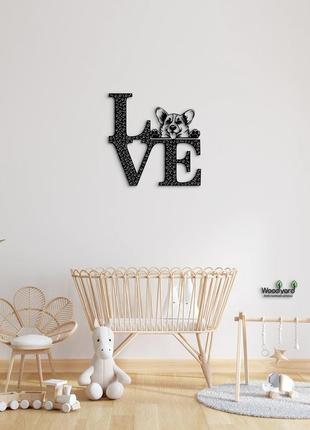 Декоративне панно з дерева. декор на стіну. love&bones  вельш коргі пемброк. 20 x 20 см5 фото