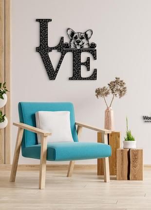 Декоративне панно з дерева. декор на стіну. love&bones  вельш коргі пемброк. 20 x 20 см1 фото