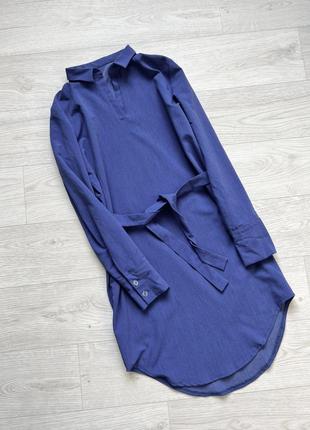 Сукня сорочка з поясом синя фіолетова платье рубашка український бренд