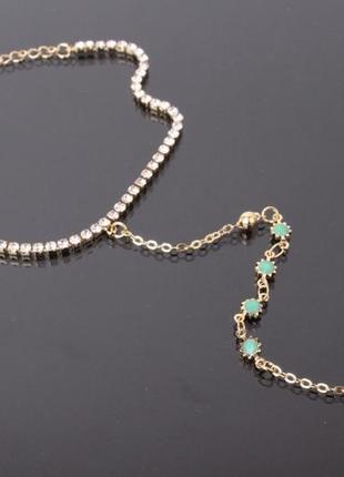 Слейв-браслет с кольцом на цепочке с бирюзовыми цветочками золотистый