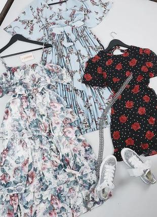 Шифоновое платье с открытой спиной вырез рюшами горошек розы цветочный принт3 фото