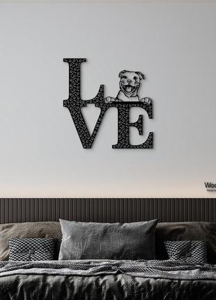 Панно love&bones стаффордширский бультерьер 20x20 см - картины и лофт декор из дерева на стену.
