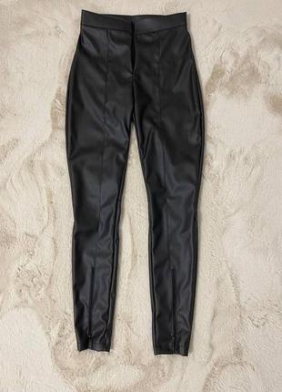 Лосины женские кожаные черные однотонные эко кожа на высокой посадке качественные стильные5 фото