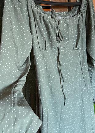 Плаття у горошок женское зеленое платье в гороховый принт плаття на запах плаття міді3 фото