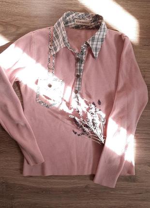 Розовая кофта с воротником1 фото