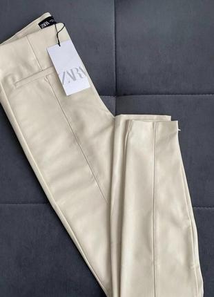 Zara брюки брюки кожаные бежевые бежевые кожаные зара м9 фото