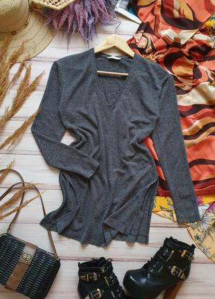 Натуральна подовжена светр кофта туніка з розрізами меланж2 фото