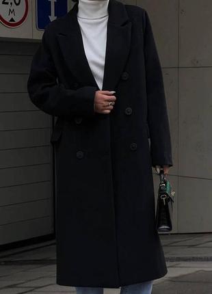 Двубортное пальто с поясом на подкладке черное бежевое кашемировое базовое стильное на поясе на пуговицах меди2 фото