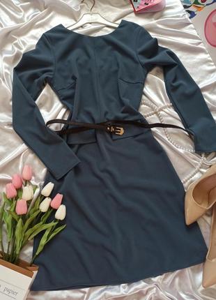 Сукня з довгими рукавами на весну / осінь з поясом синя / голуба