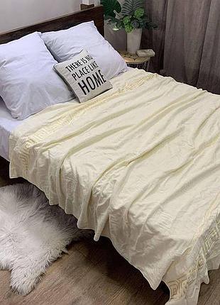 Якісне натуральне бавовняне махрове простирадло/покривало/плед двоспальний 200*220 koloco