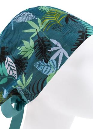 Медична шапочка шапка жіноча тканинна бавовняна багаторазова принт листя папороті