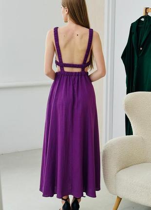 Фиолетовое платье с открытой спиной из натурального льна1 фото