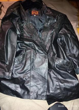 Кожаная винтажная куртка удлиненная,пальто1 фото