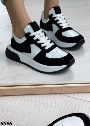 Білі чорні кросівки на високій підошві  з натуральної замші шкіри7 фото