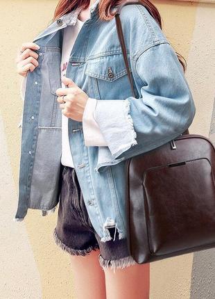 Стильний жіночий рюкзак міський сумка 2 в 1. якісний рюкзачок сумочка чорний коричневий3 фото