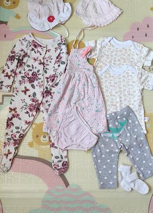 Лот фірмових літніх речей на дівчинку 74, кофта, штани, лосіни, спідниця, чоловічок, боді з довгим і коротким рукавчиком, панамка