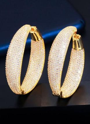 💎 шикарные серьги золотые кольца инкрустированные камнями сережки камни бижутерия люкс переливы бриллиант1 фото