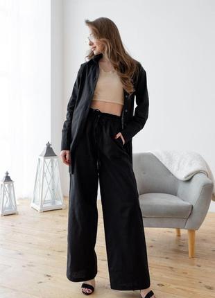 Жіноча піжама з брюками костюм двійка лляний колір чорний розмір s 20620х