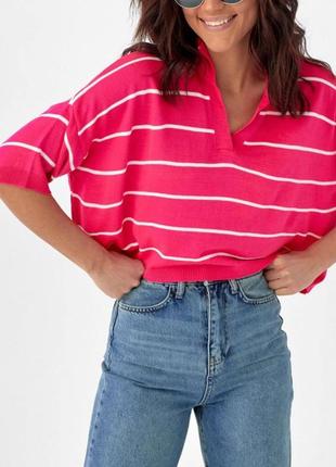6 цветов оверсайз oversize трикотажная футболка поло американка в полоску