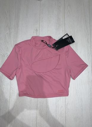 Спортивный топ новый розовый с вырезом на груди bo+tee m